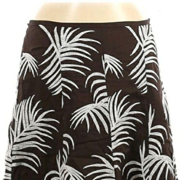 Ann Taylor Brown Botanical Palm Embroidered Cotton Knee Length Panelled Skirt Sz - Picture 7 of 10